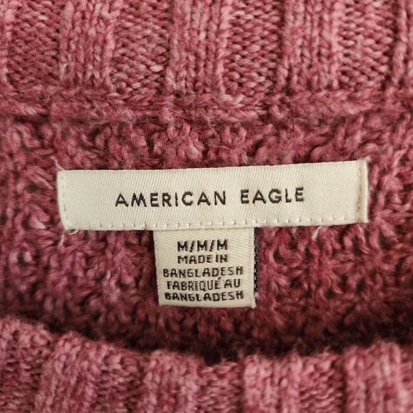 American Eagle Pink Waffle-Knit Sweater M Cozy Cotton Blend Long Sleeve - Picture 2 of 9